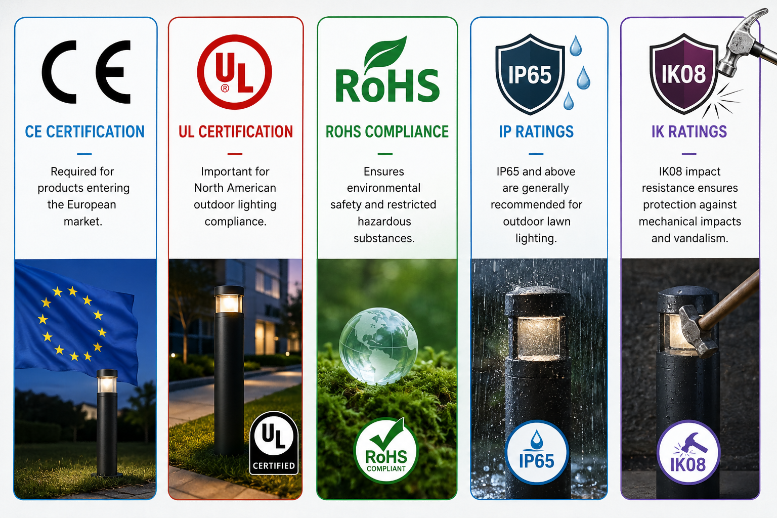 LED lawn light certifications infographic